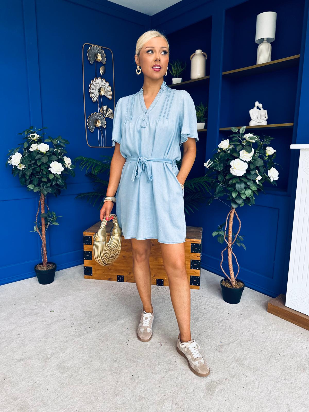 Polly Belted Mini Shift Dress Blue