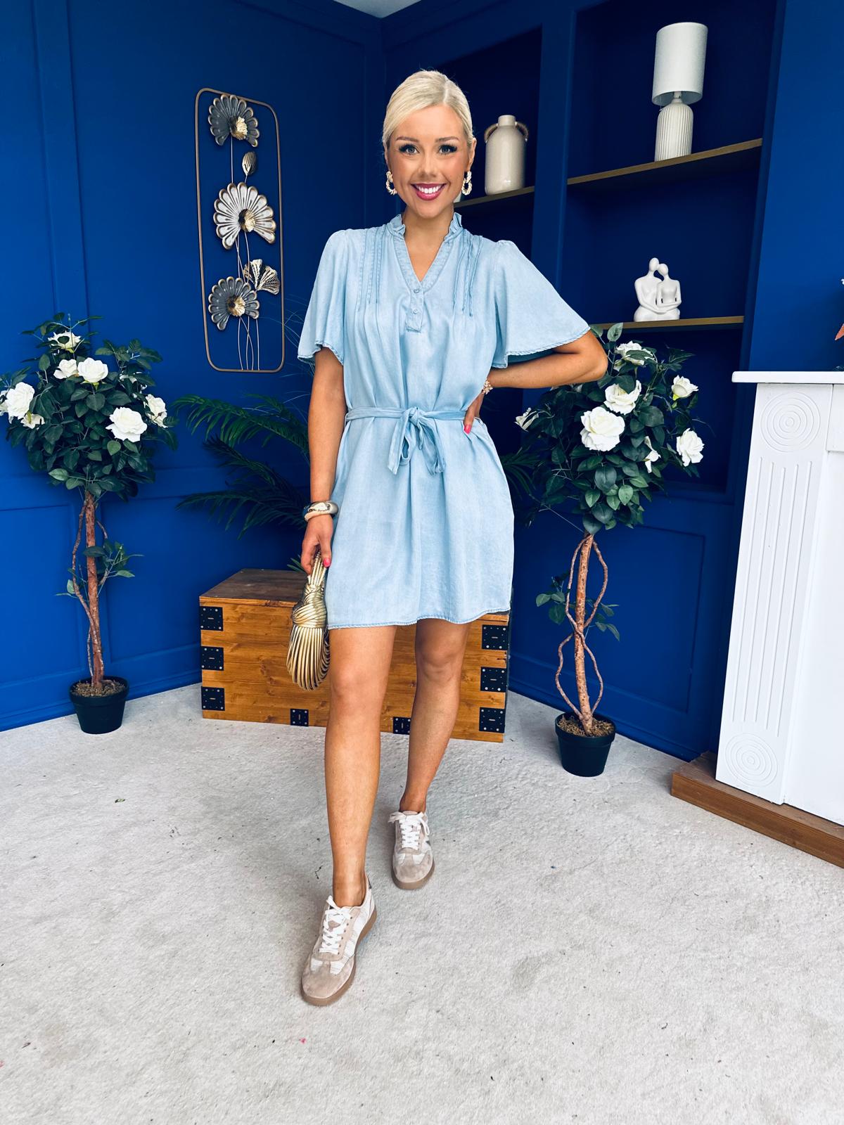 Polly Belted Mini Shift Dress Blue