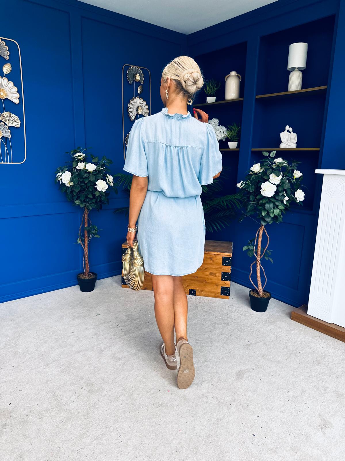 Polly Belted Mini Shift Dress Blue