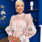 Marilyn Puff Sleeve Shirt Dress Pastel Scroll