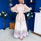 Marilyn Puff Sleeve Shirt Dress Pastel Scroll