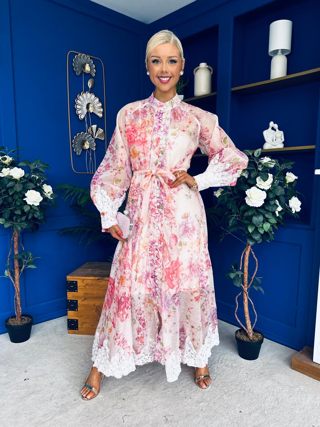 Helen Lace Detail Midi Shirt Dress Floral