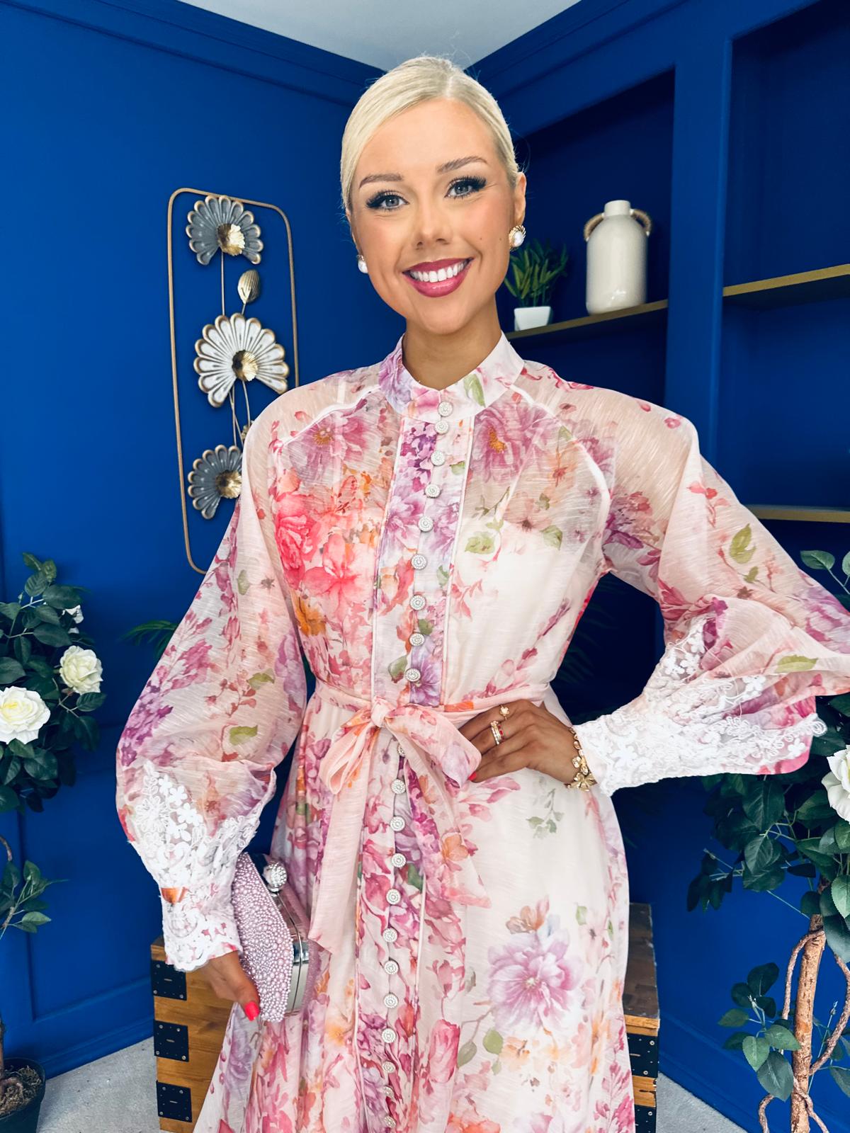 Helen Lace Detail Midi Shirt Dress Floral