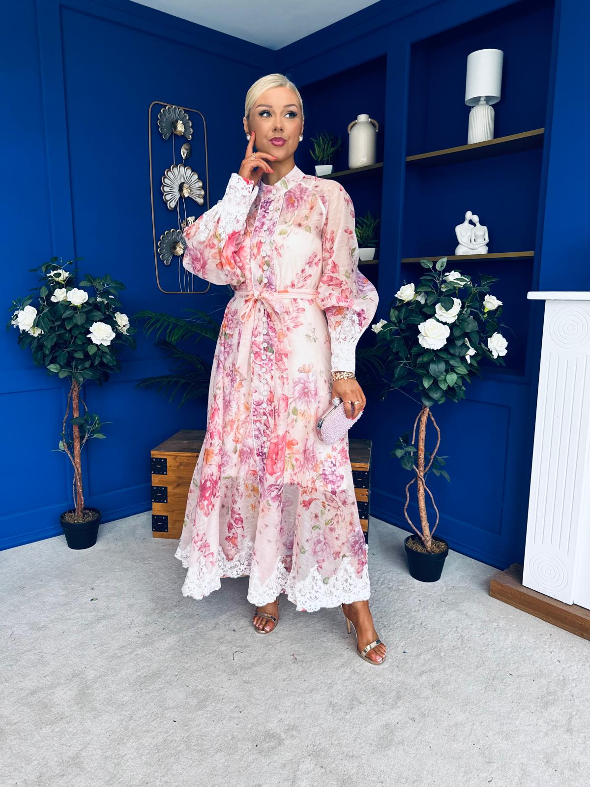 Helen Lace Detail Midi Shirt Dress Floral