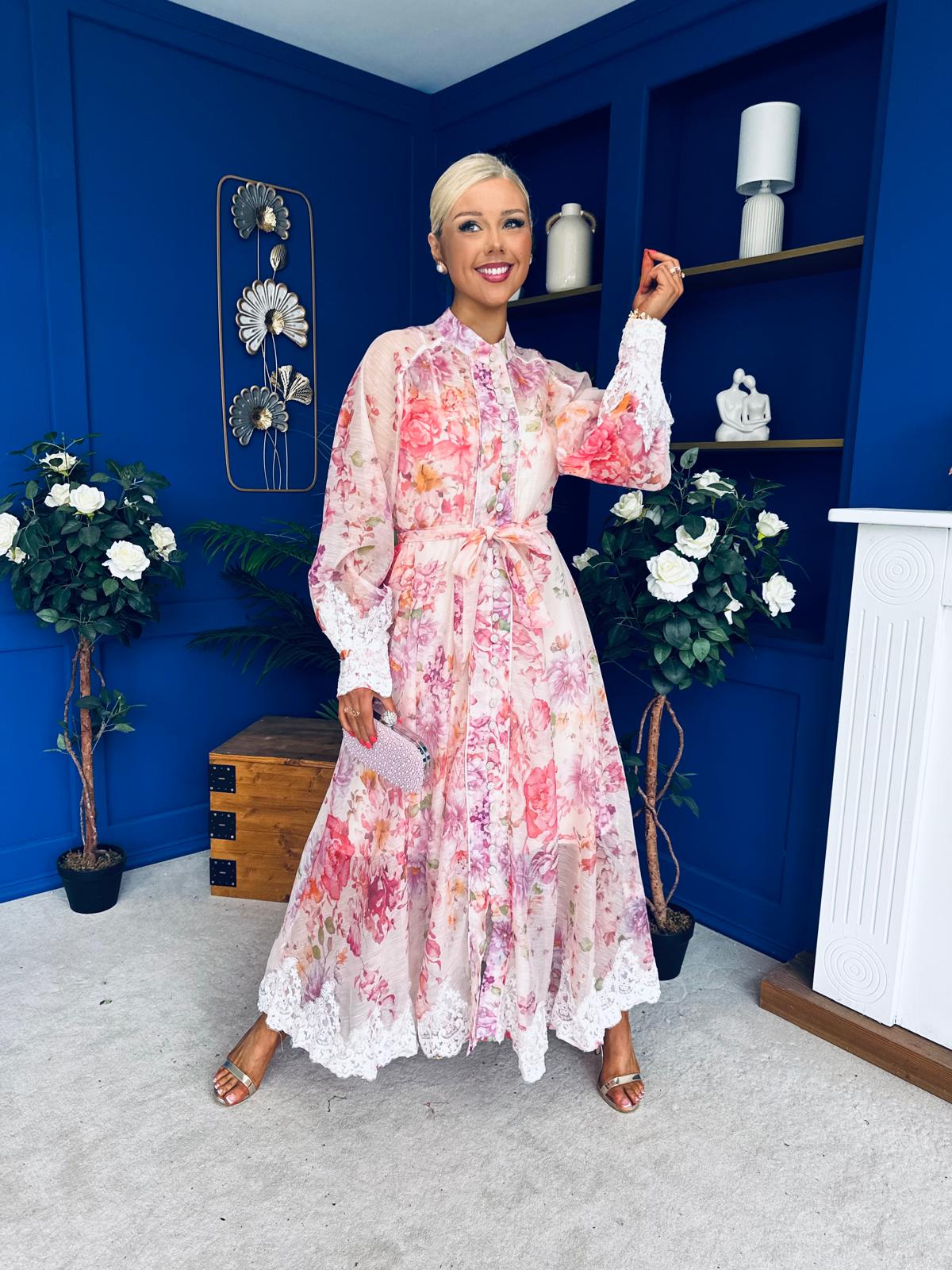 Helen Lace Detail Midi Shirt Dress Floral