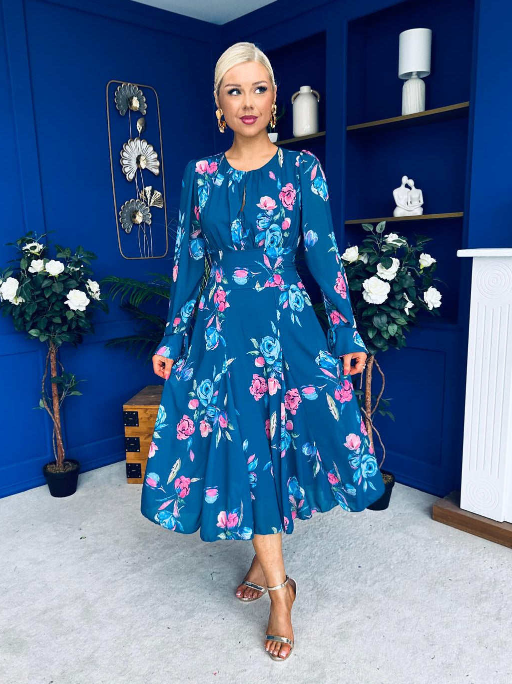 Teagan Banded Midi Dress Midnight Blue