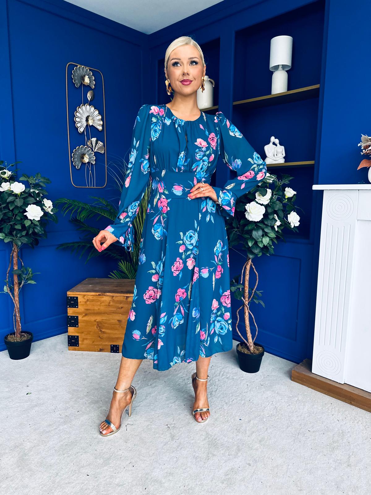 Teagan Banded Midi Dress Midnight Blue