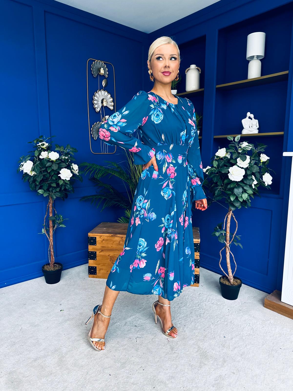 Teagan Banded Midi Dress Midnight Blue