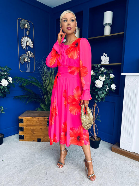 Teagan Banded Midi Dress Floral Cerice