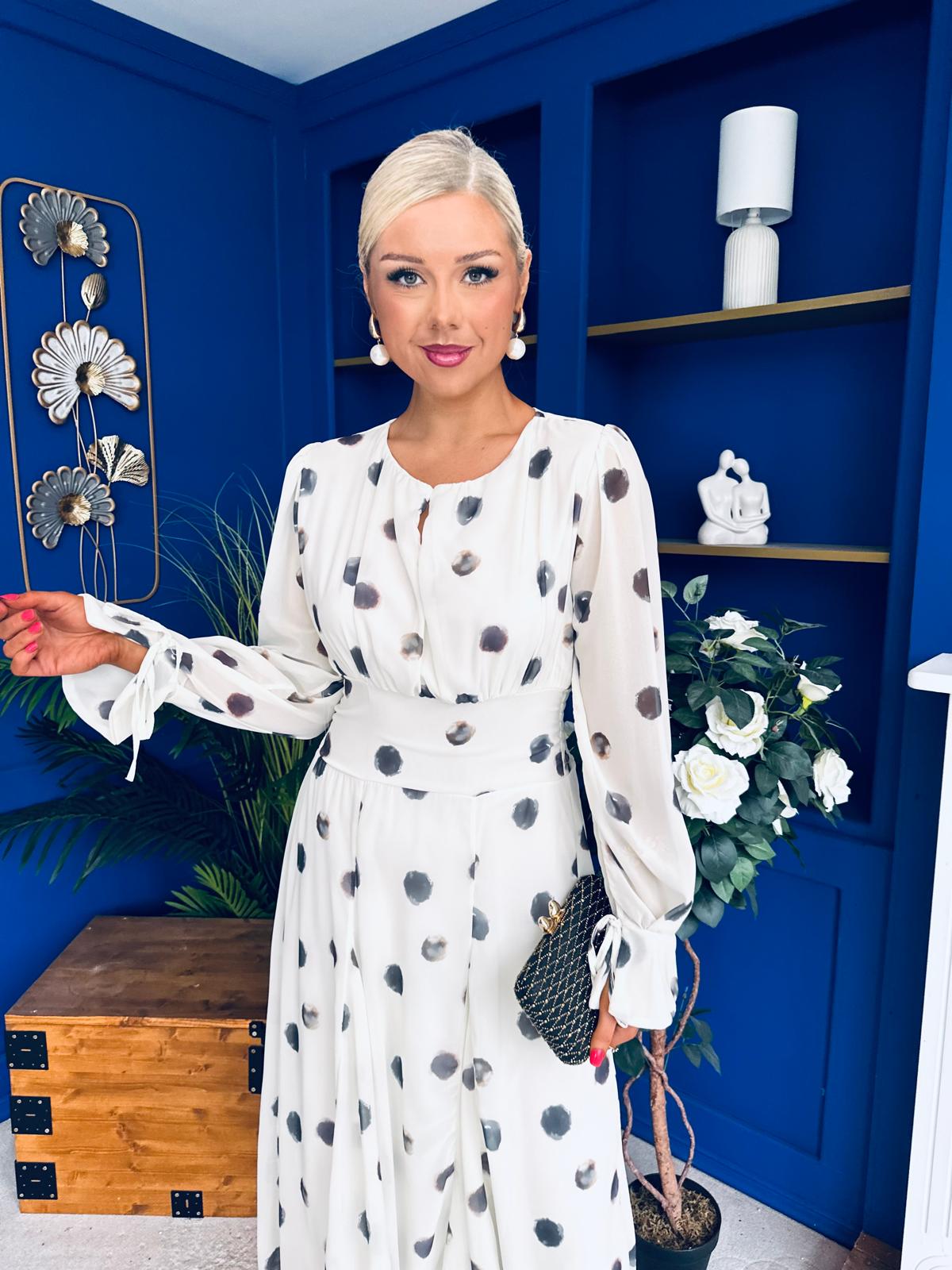 Teagan Banded Midi Dress Spot Cream