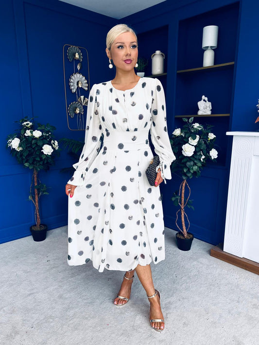 Teagan Banded Midi Dress Spot Cream