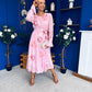 Teagan Banded Midi Dress Floral Baby Pink