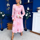 Teagan Banded Midi Dress Floral Baby Pink