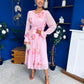 Teagan Banded Midi Dress Floral Baby Pink