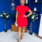 Ami Tulip Sleeve High Neck Mini Dress Red