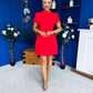 Ami Tulip Sleeve High Neck Mini Dress Red