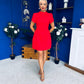 Ami Tulip Sleeve High Neck Mini Dress Red