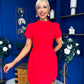 Ami Tulip Sleeve High Neck Mini Dress Red