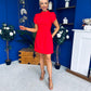 Ami Tulip Sleeve High Neck Mini Dress Red