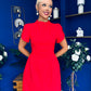 Ami Tulip Sleeve High Neck Mini Dress Red