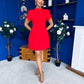 Ami Tulip Sleeve High Neck Mini Dress Red