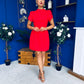 Ami Tulip Sleeve High Neck Mini Dress Red