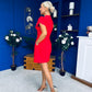 Ami Tulip Sleeve High Neck Mini Dress Red