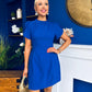 Ami Tulip Sleeve High Neck Mini Dress Cobalt