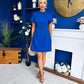 Ami Tulip Sleeve High Neck Mini Dress Cobalt