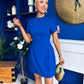 Ami Tulip Sleeve High Neck Mini Dress Cobalt