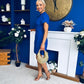Ami Tulip Sleeve High Neck Mini Dress Cobalt