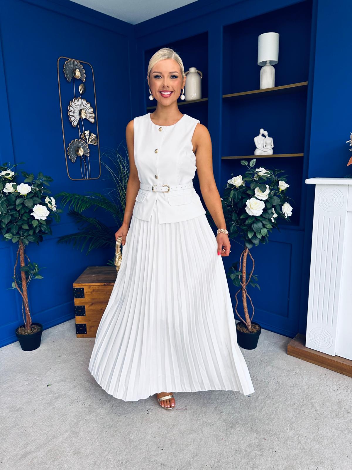 Bernice Detailed Waistcoat & Skirt Set White