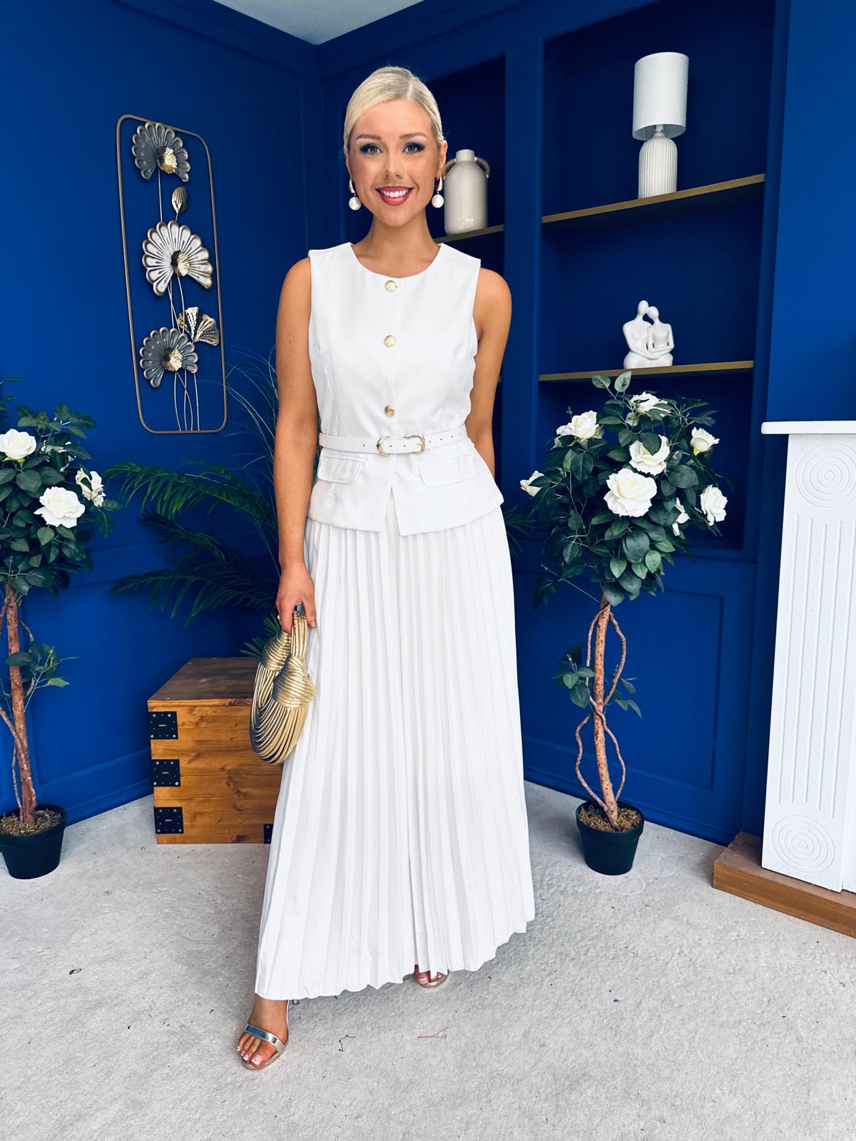 Bernice Detailed Waistcoat & Skirt Set White