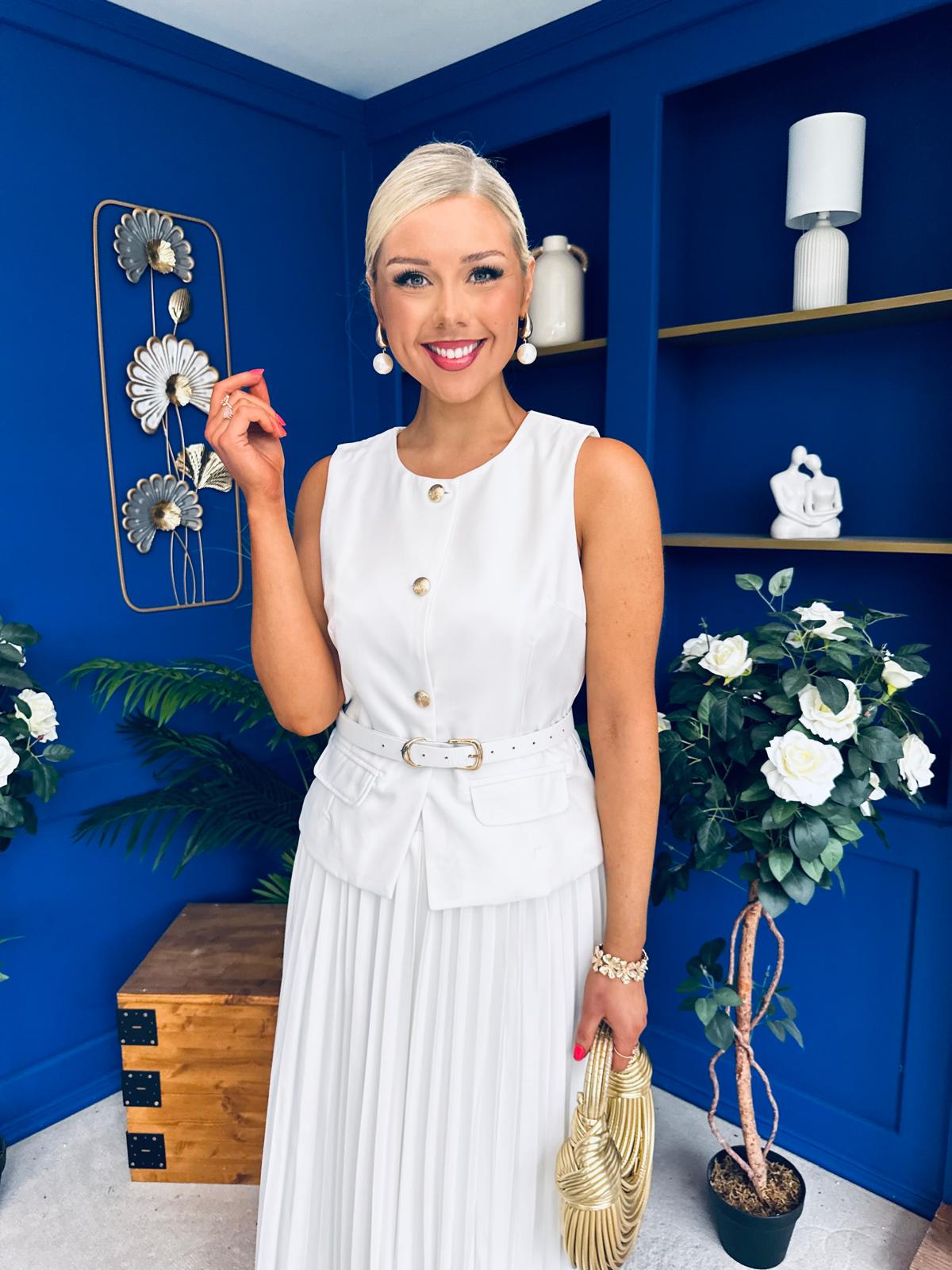 Bernice Detailed Waistcoat & Skirt Set White