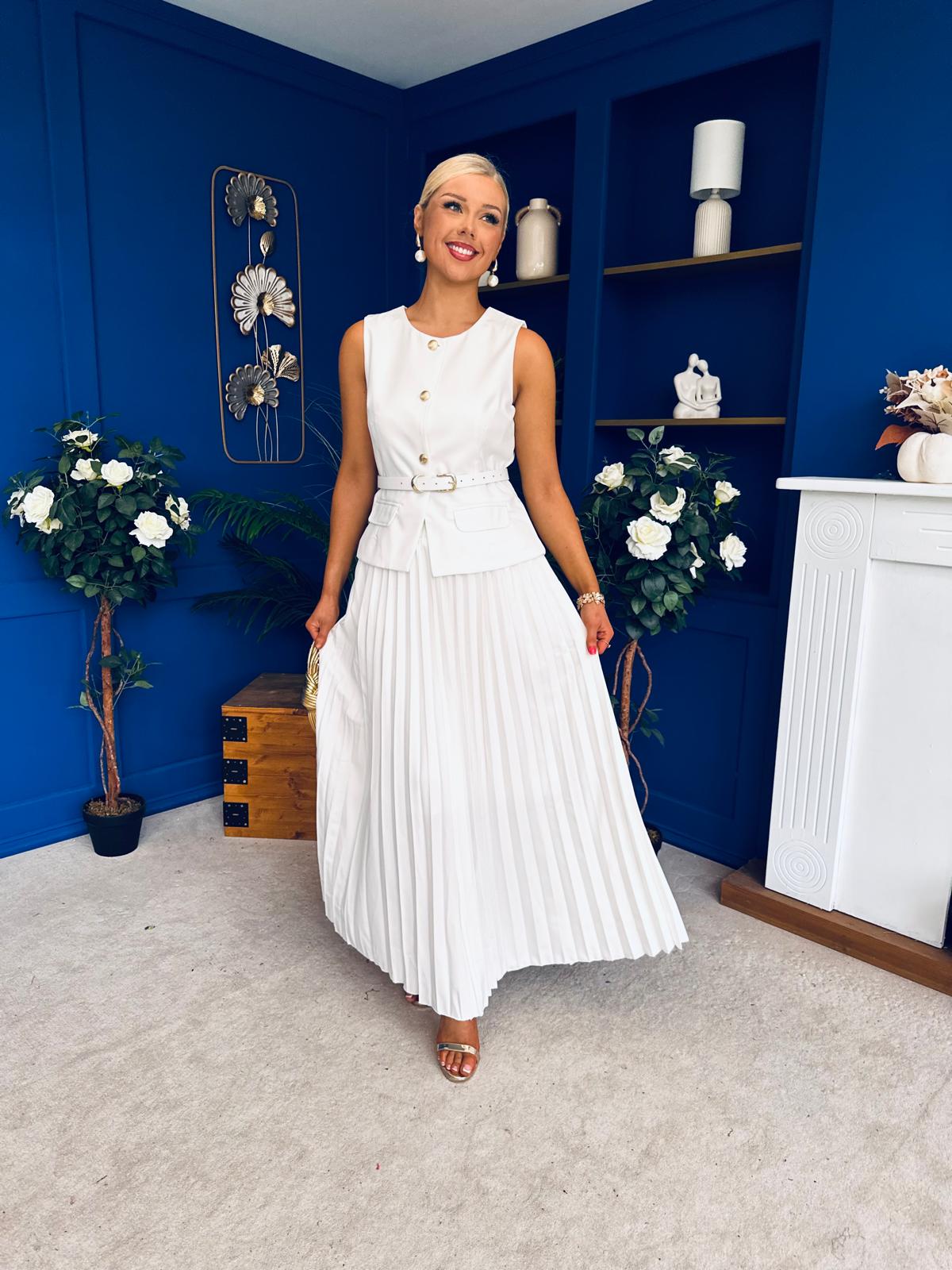 Bernice Detailed Waistcoat & Skirt Set White
