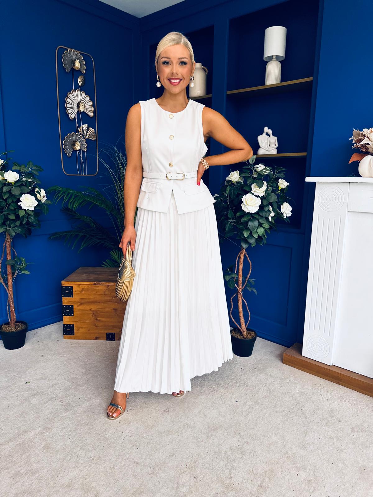 Bernice Detailed Waistcoat & Skirt Set White