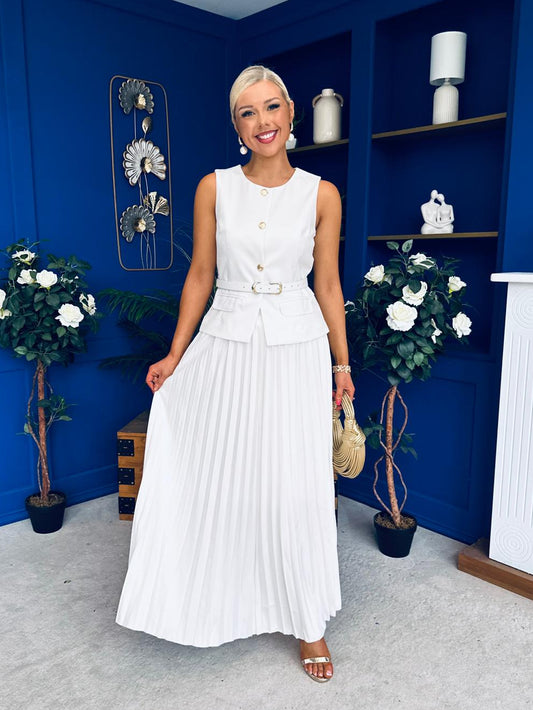 Bernice Detailed Waistcoat & Skirt Set White