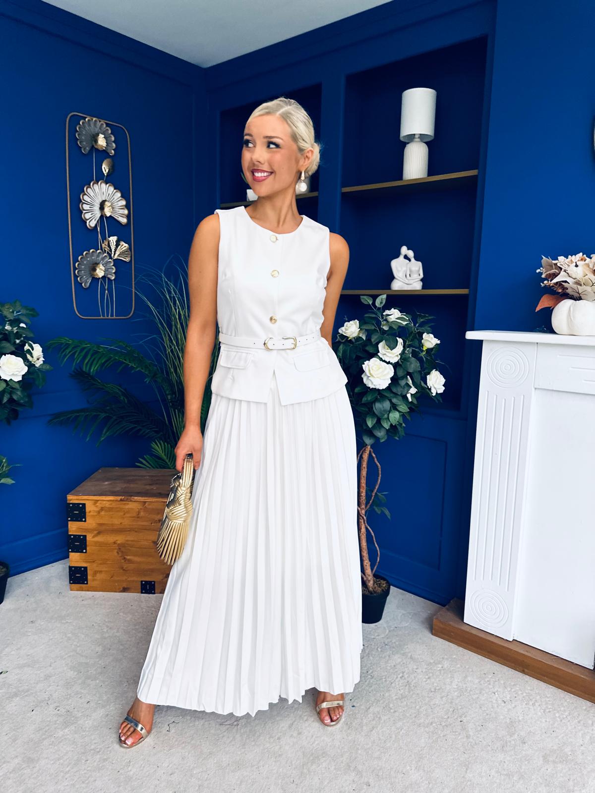 Bernice Detailed Waistcoat & Skirt Set White
