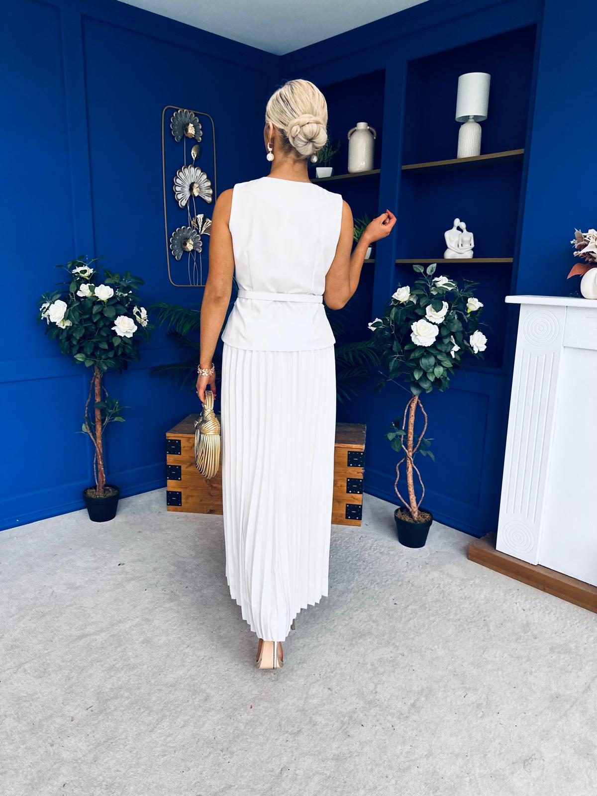Bernice Detailed Waistcoat & Skirt Set White