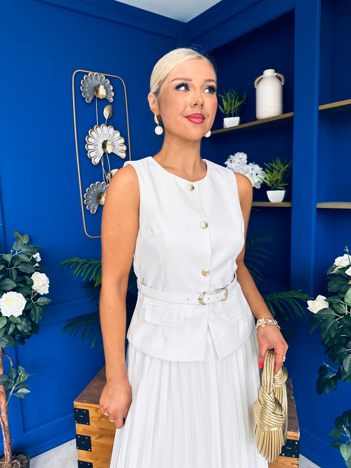 Bernice Detailed Waistcoat & Skirt Set White