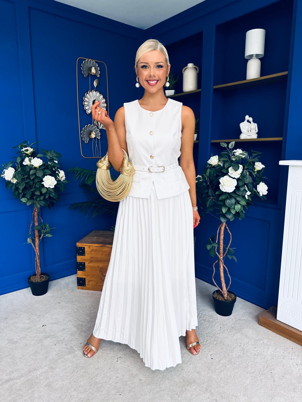 Bernice Detailed Waistcoat & Skirt Set White