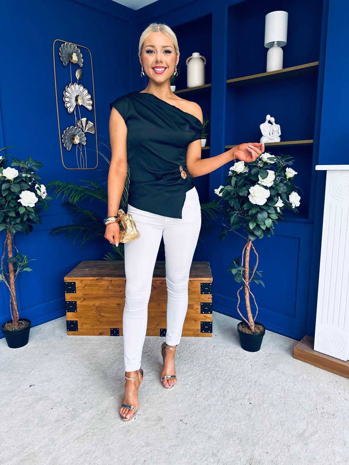 Gess Gold Clasp Satin Top Black