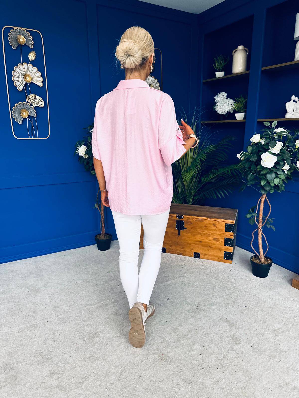 Suzanne Detailed Shirt Collar Top Pink