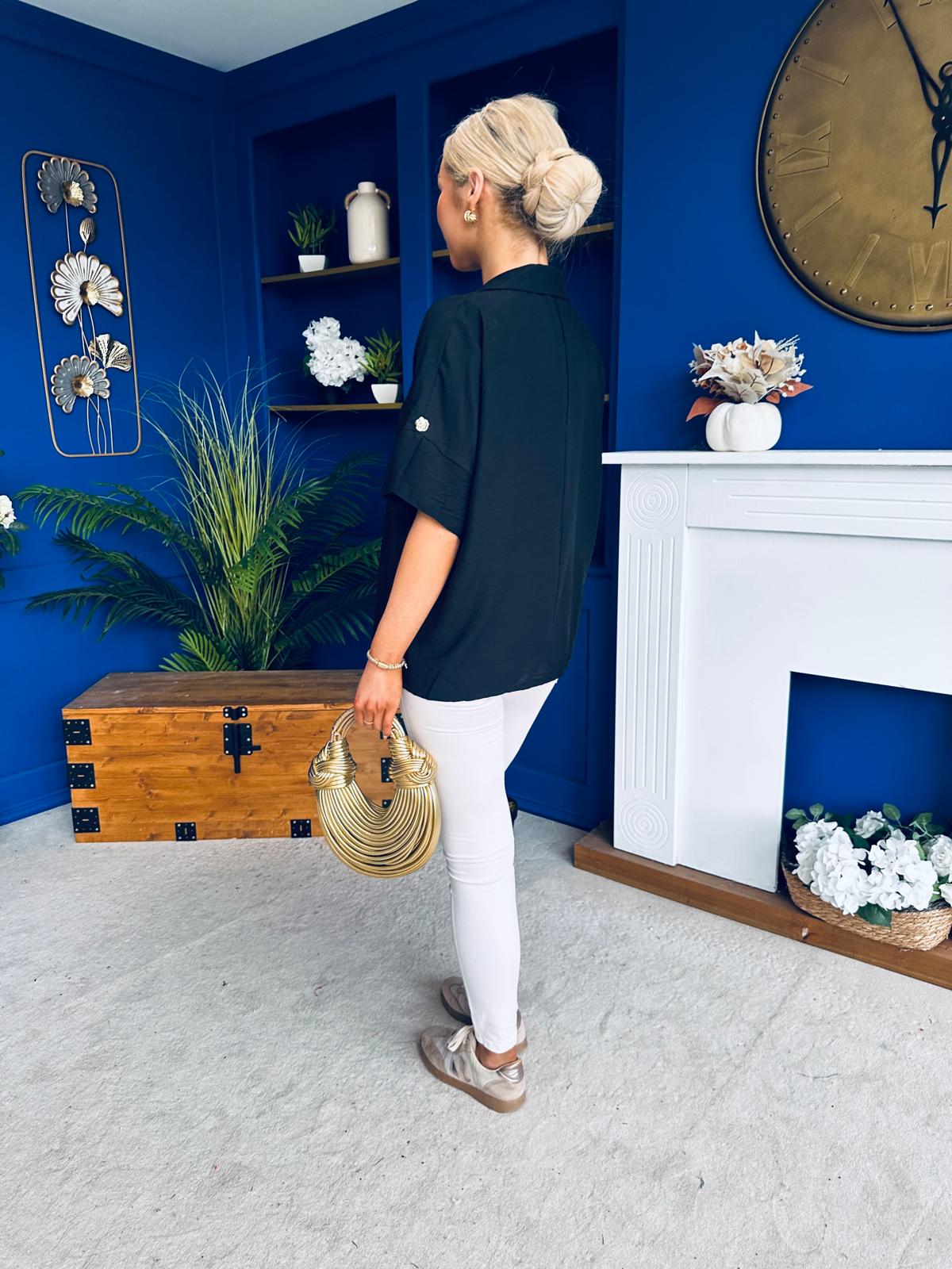 Suzanne Detailed Shirt Collar Top Black