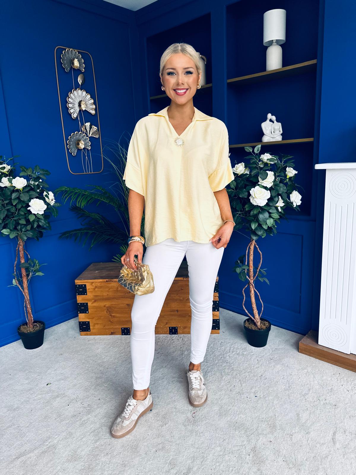 Suzanne Detailed Shirt Collar Top Yellow