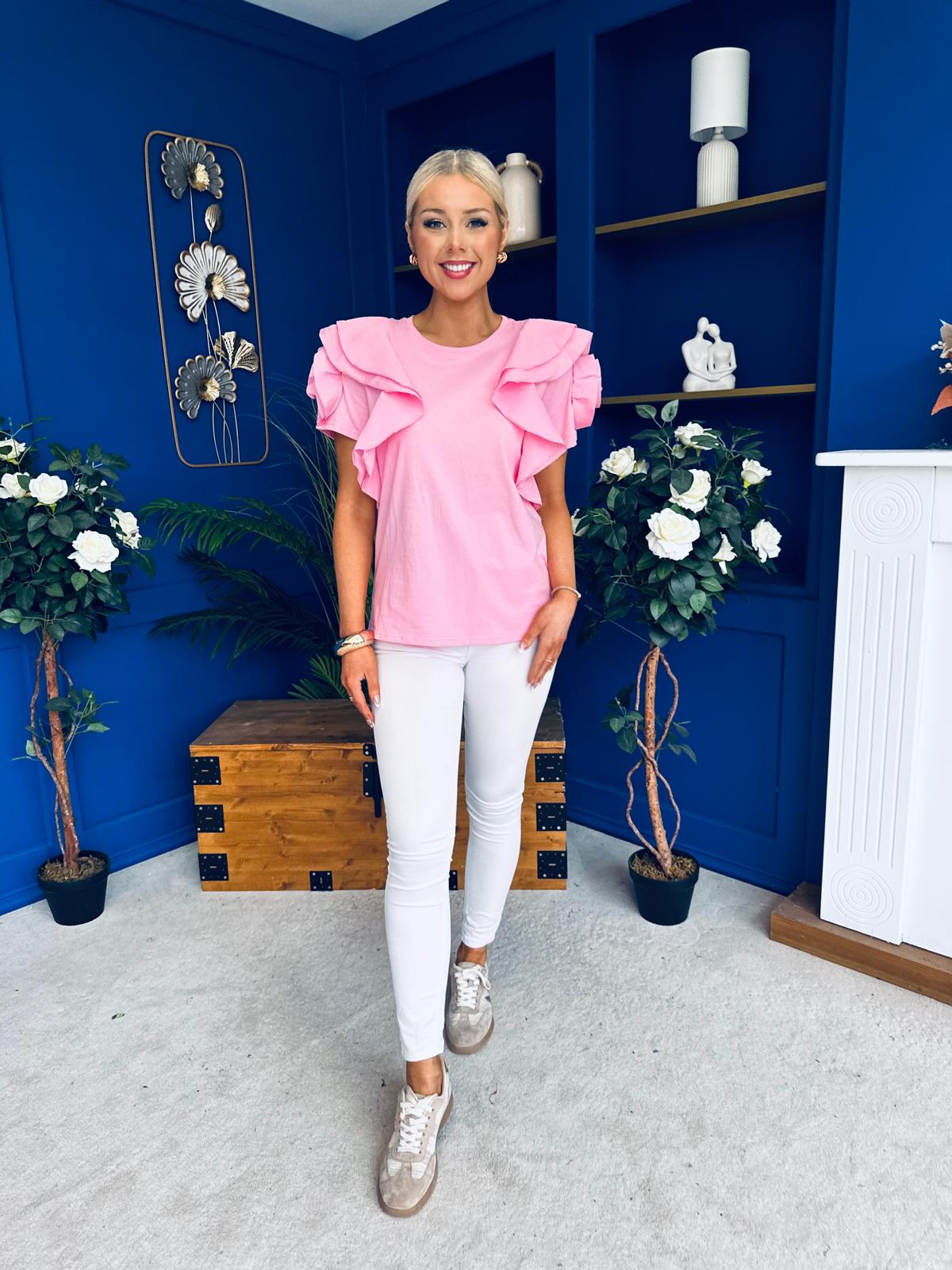 Anastasia Frill Sleeve Top Pink