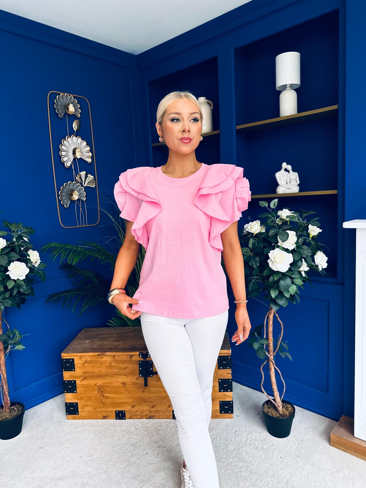 Anastasia Frill Sleeve Top Pink