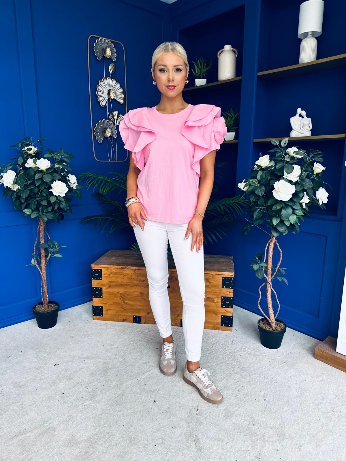 Anastasia Frill Sleeve Top Pink