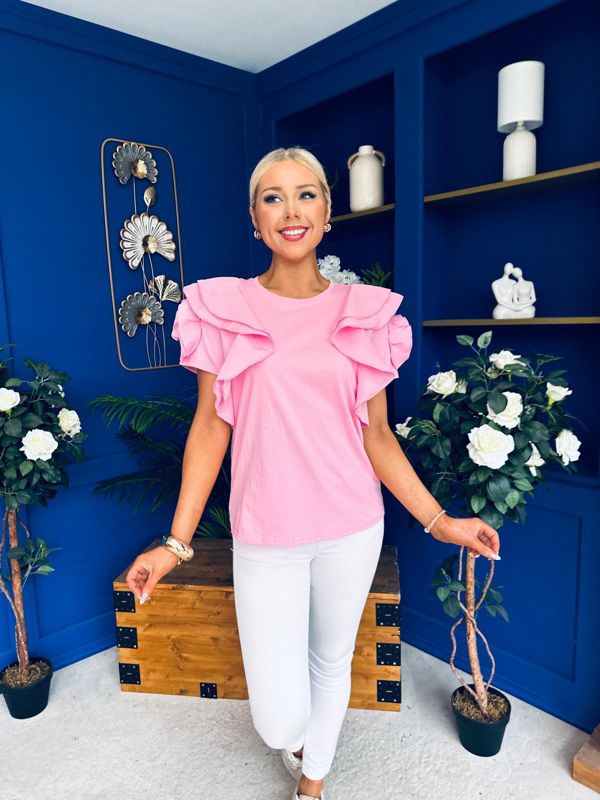 Anastasia Frill Sleeve Top Pink