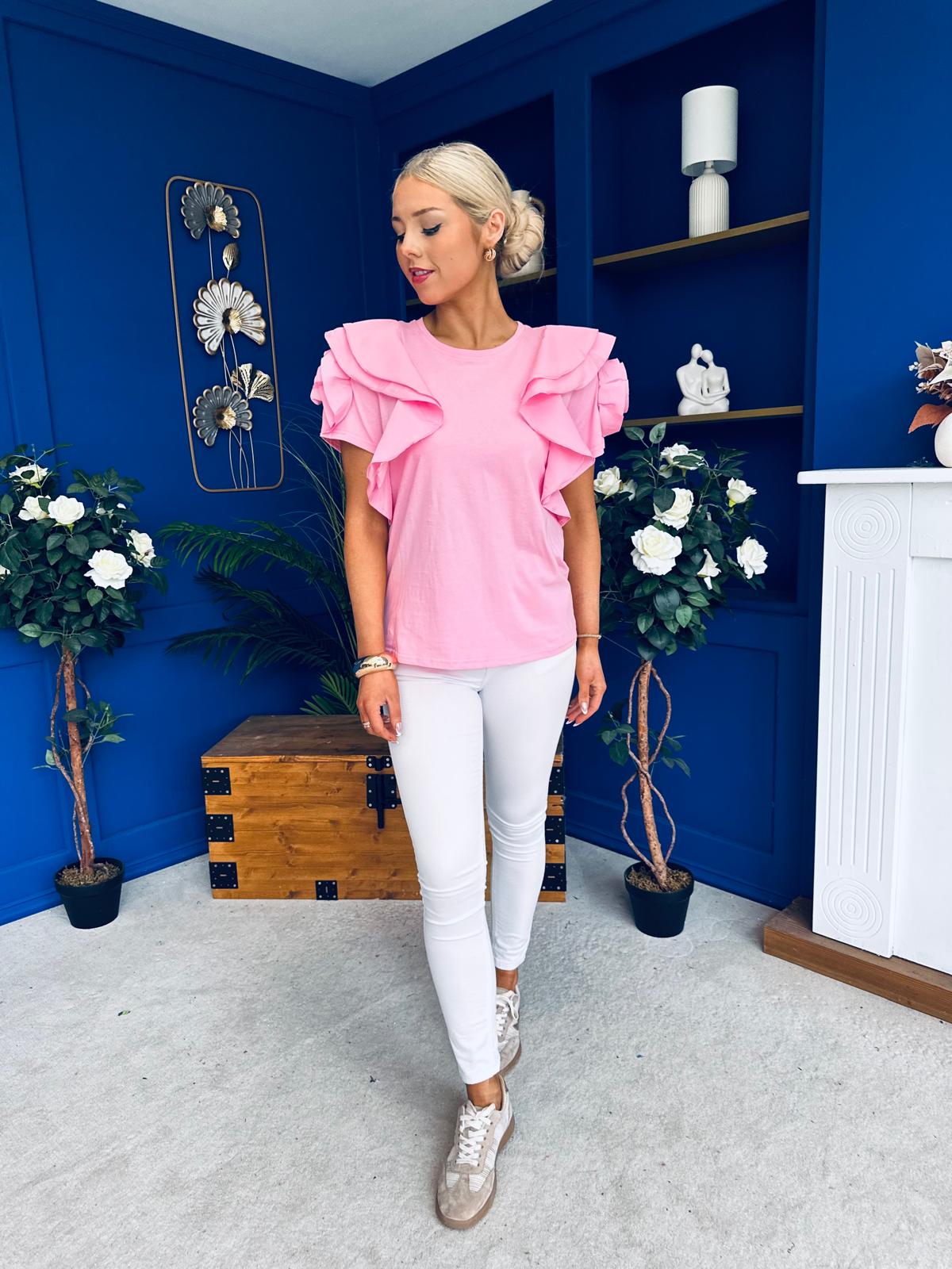 Anastasia Frill Sleeve Top Pink